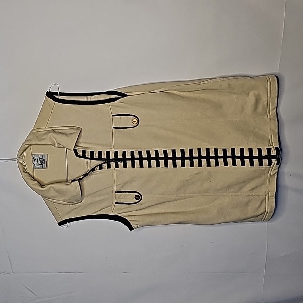 Cafe au lait beige black zip up sleeveless vest with collar and pockets sz M